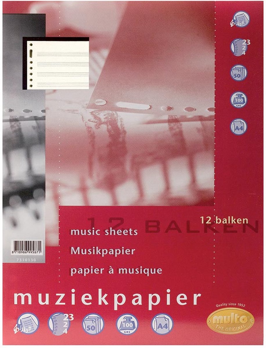 Interieur Multo muziekpapier A4 23-rings 50vel | 10 stuks